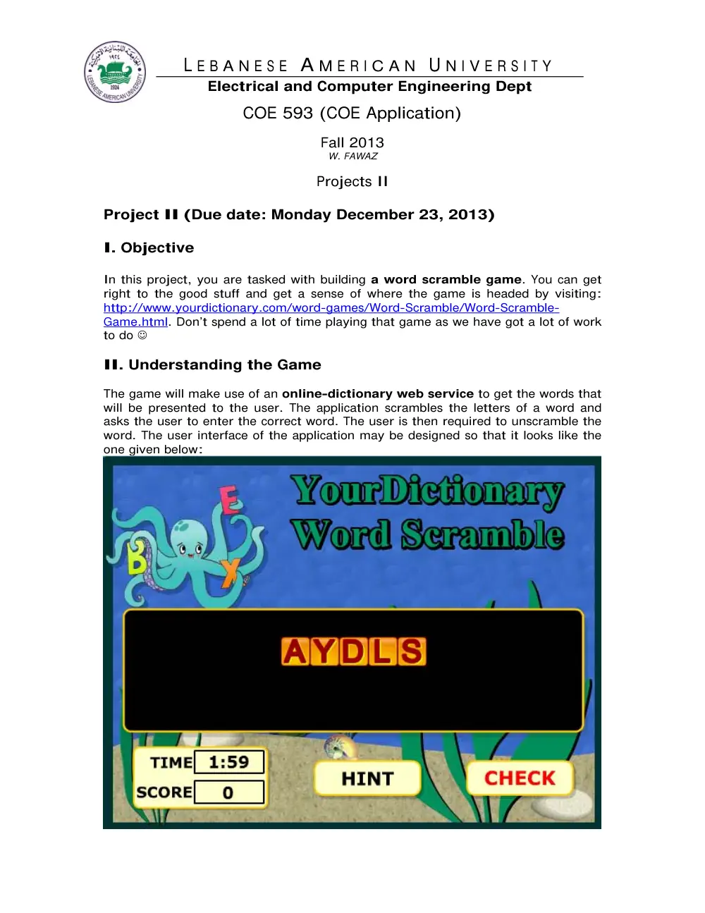 COE 593 Project 2, Fall 2013, page 1