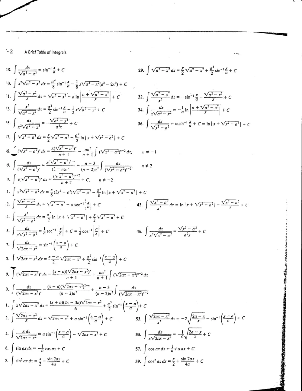 MAT 113 Useful File Integrals Table, Fall 2005, page 2