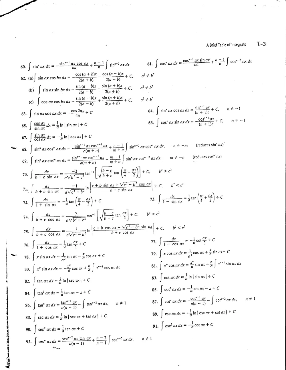 MAT 113 Useful File Integrals Table, Fall 2005, page 3