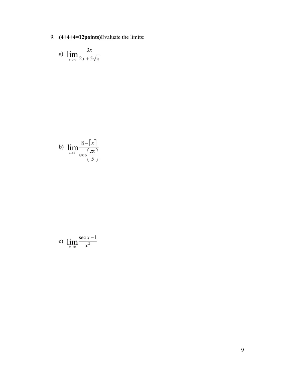 MATH 101 Final, Fall 2007, page 9