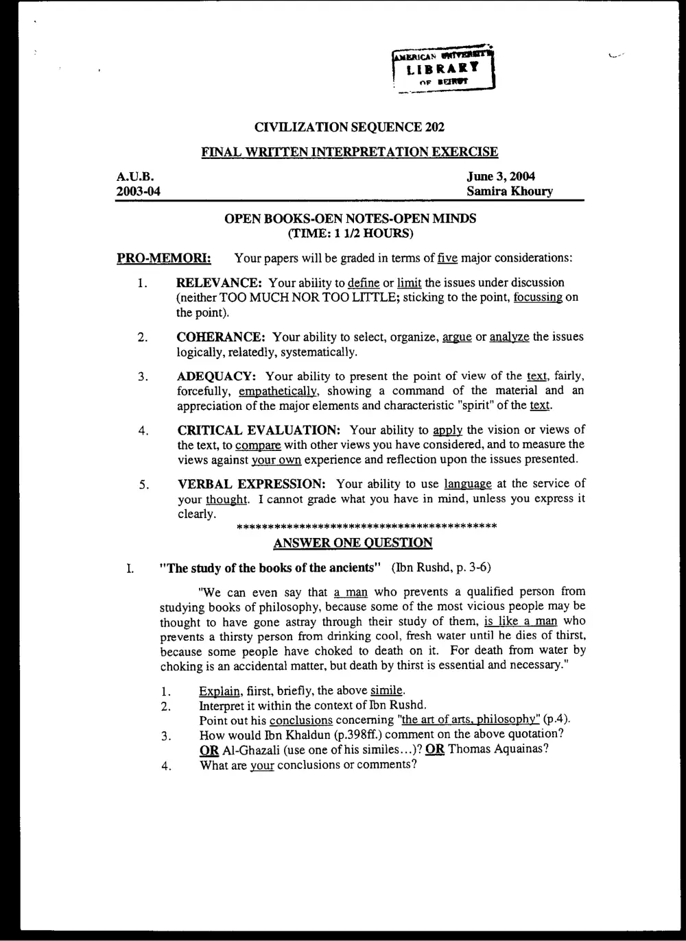 CVSP 202 Final, Spring 2004, page 1