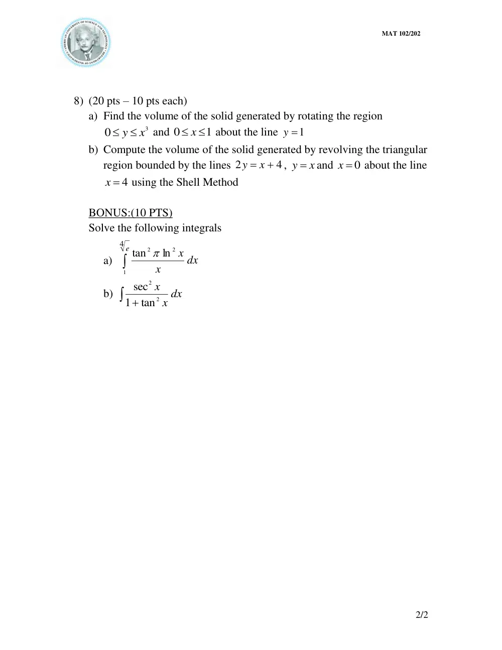 MAT 202 Midterm, Fall 2009, page 2