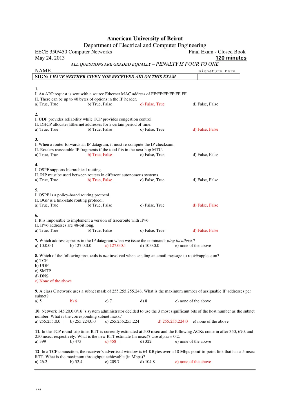 EECE 450 Final with Soln, Spring 2014, page 1