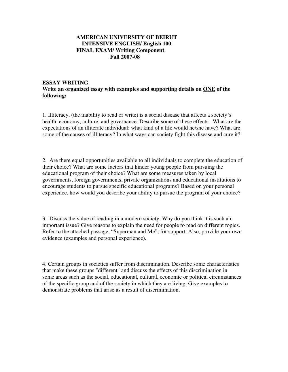 ENG 100 Final, Fall 2007, page 1
