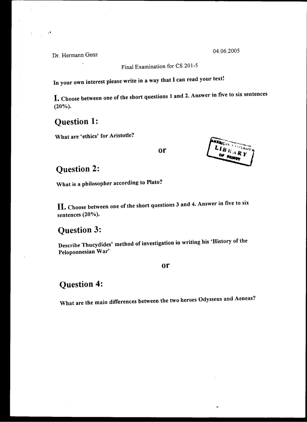 CVSP 201 Final, Spring 2005, page 1