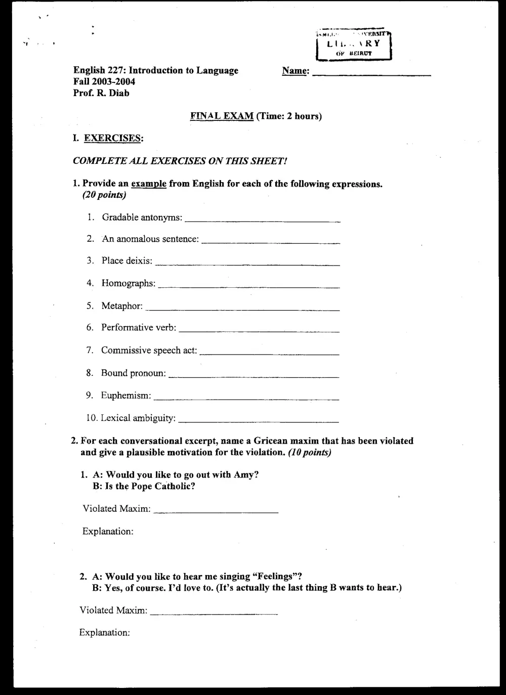 ENG 227 Final, Fall 2003, page 1