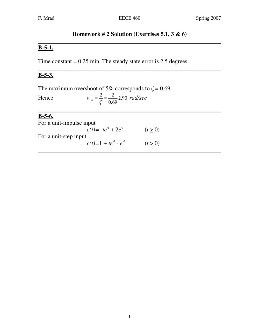 EECE 460 Homework, Spring 2007, page 1