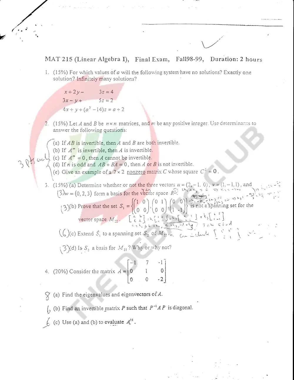 MAT 215 Final, Fall 1998, page 1