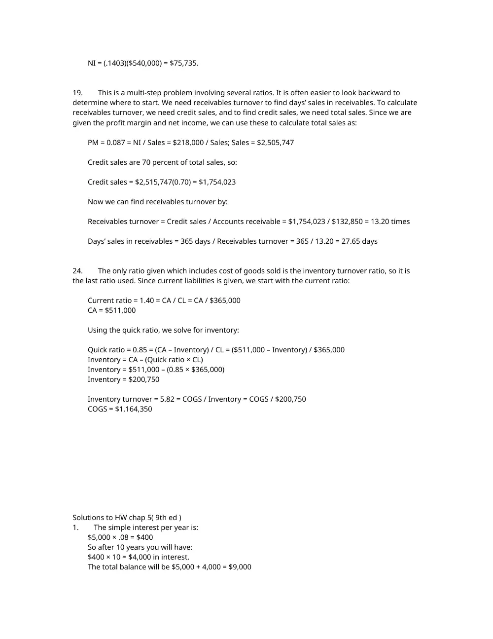 FINA 210 Problems Solution Manual 9th Ed, Spring 2011, page 2