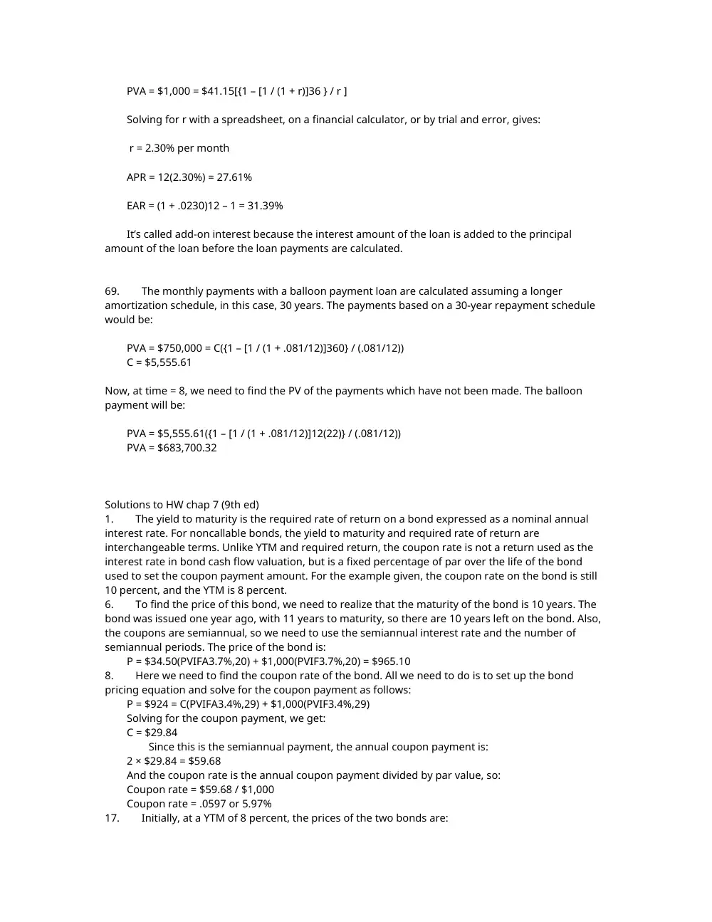 FINA 210 Problems Solution Manual 9th Ed, Spring 2011, page 7