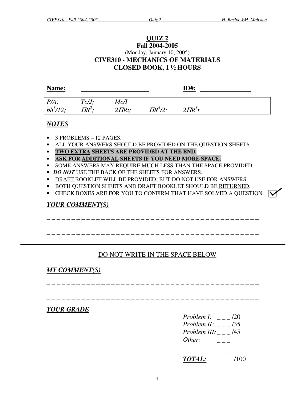 CIVE 310 Exam 2, Fall 2004, page 1