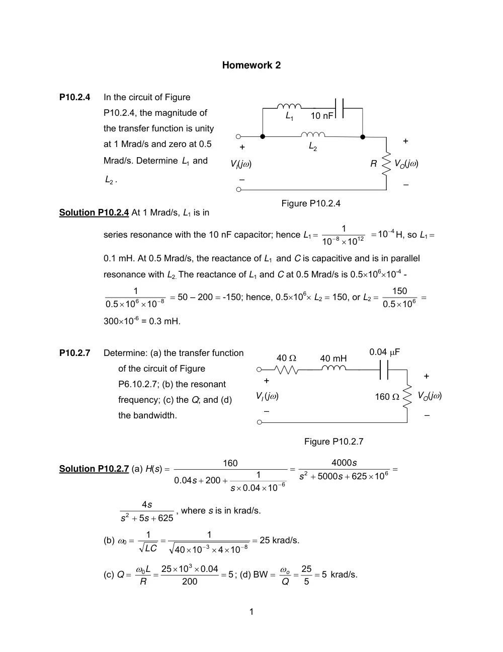 EECE 290 Homework 2 with Solution, Spring 2011, page 1