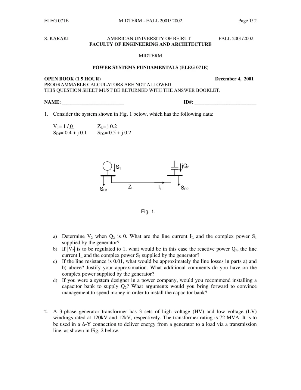 EECE 471 Midterm, Fall 2001, page 1