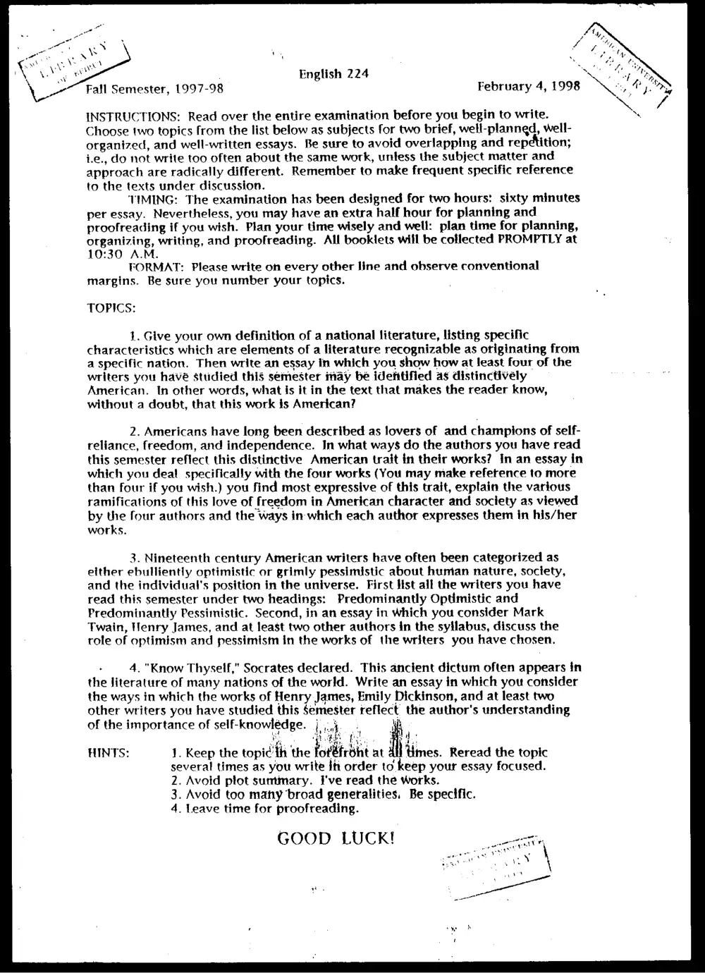 ENG 224 Final, Fall 1997, page 1