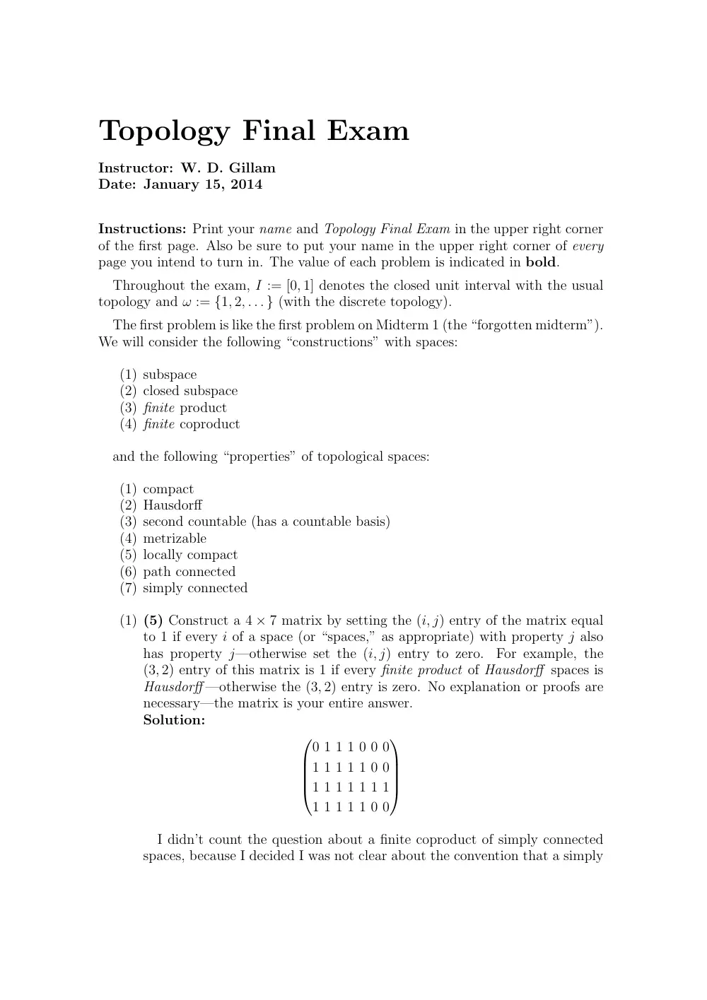 BUS 105 Final, Spring 2016, page 1