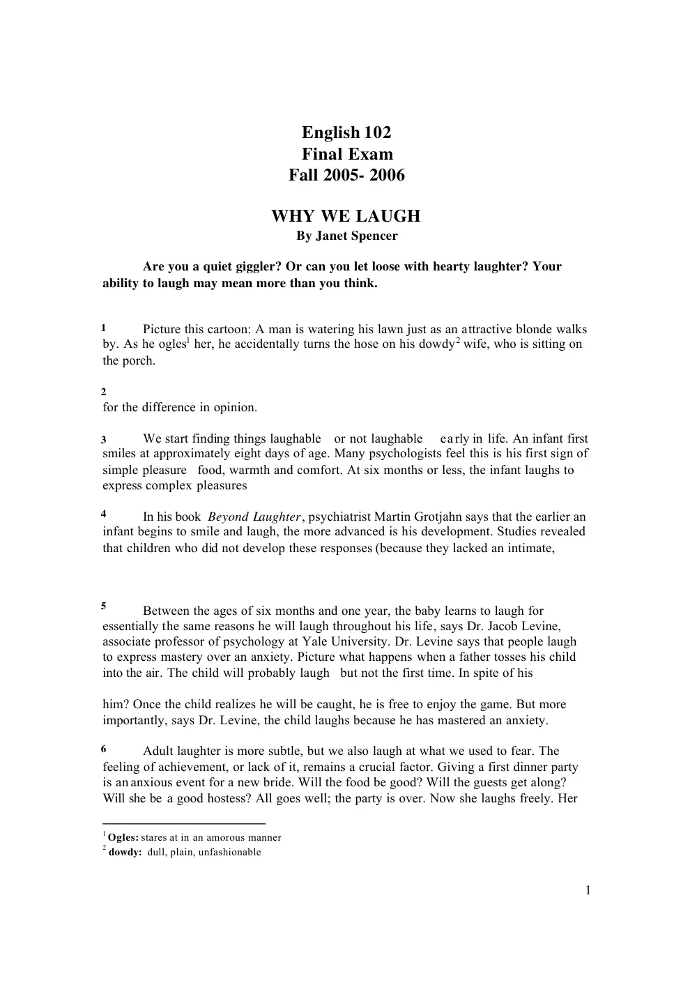 ENG 102 Final, Fall 2005, page 1