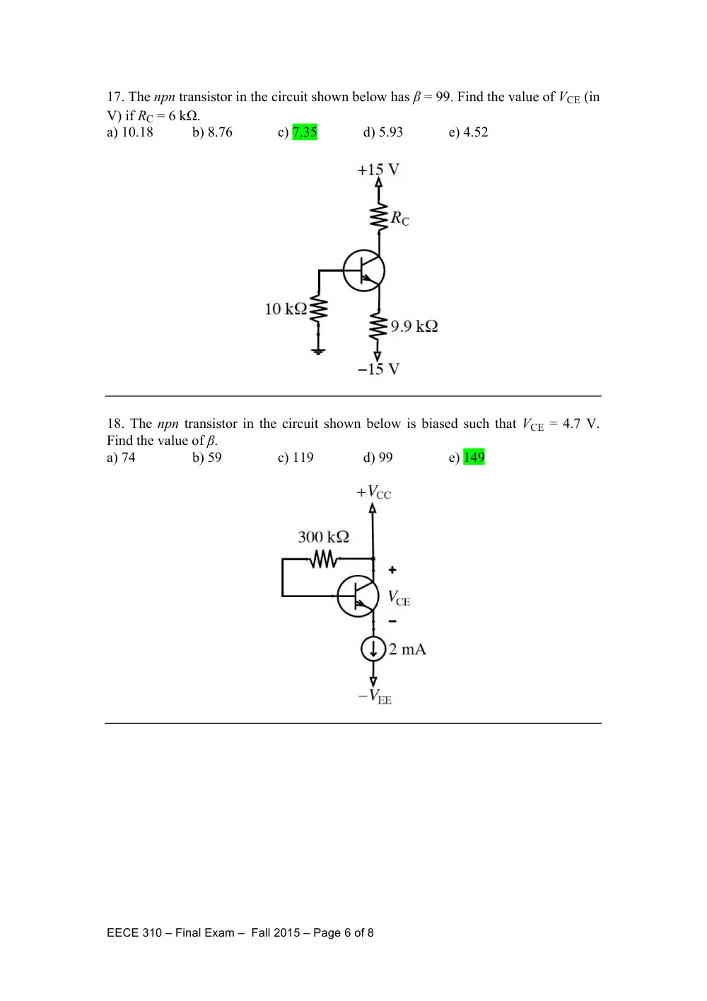 EECE 310 Final with Answers, Fall 2015, page 6