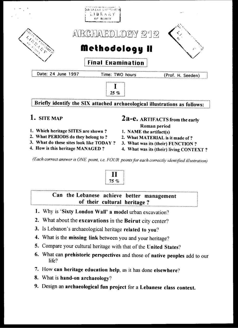 AROL 212 Final, Spring 1997, page 1