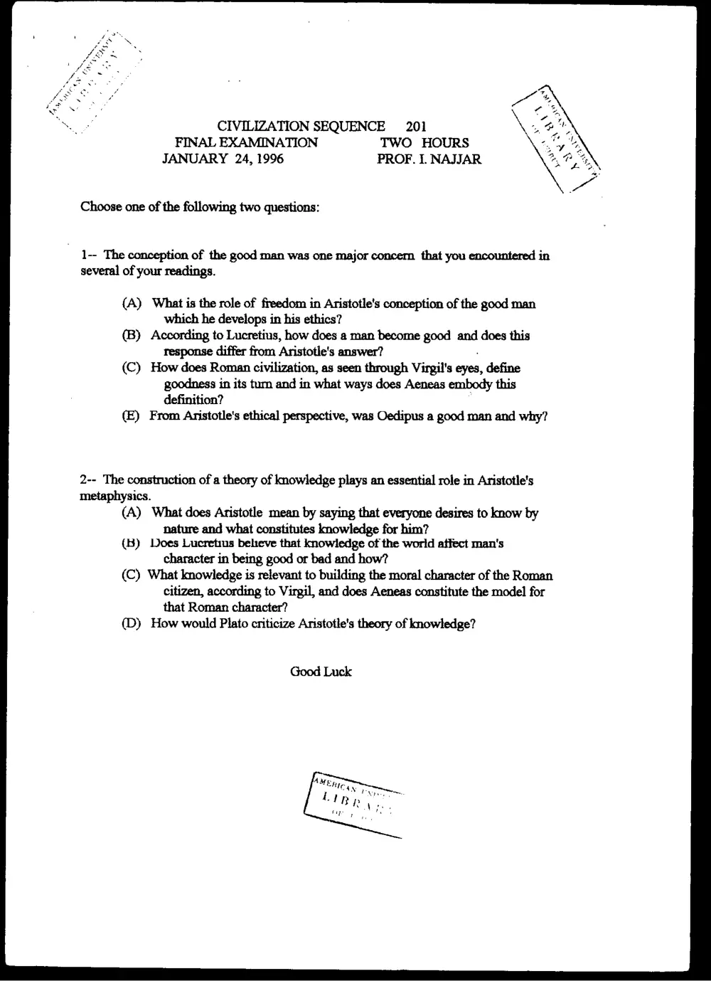 CVSP 201 Final, Fall 1995, page 1