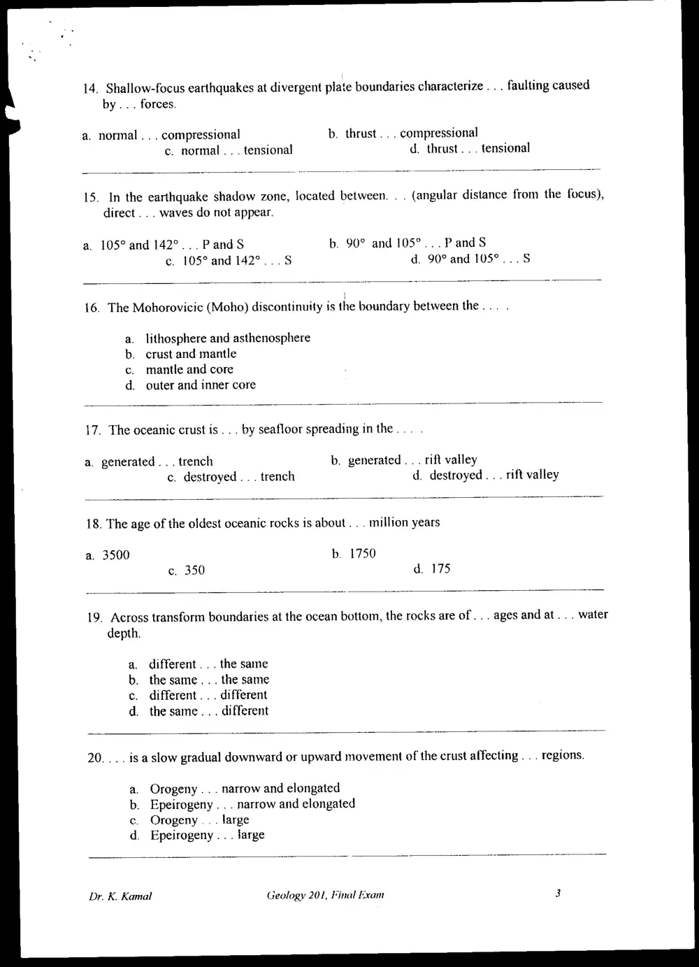 GEOL 201 Final, Spring 1998, page 3