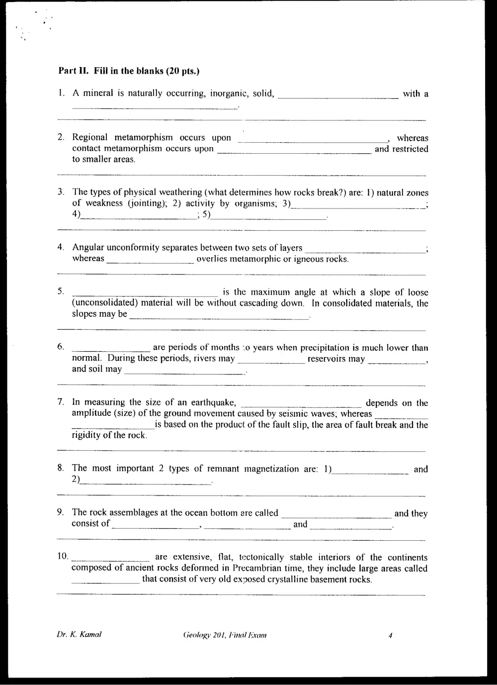 GEOL 201 Final, Spring 1998, page 4