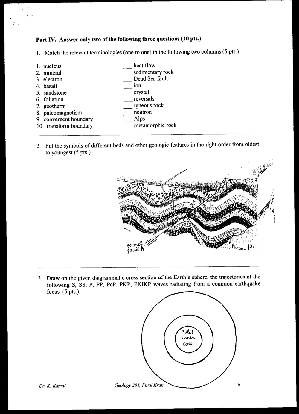 GEOL 201 Final, Spring 1998, page 6