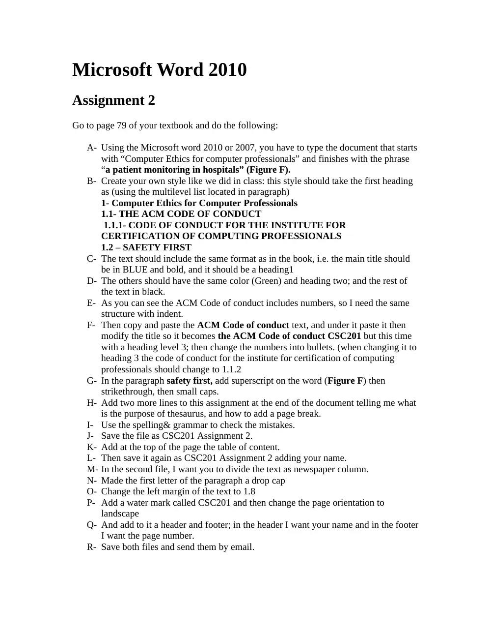 CSC 201 Homework Assignment 2, Fall 2015, page 1