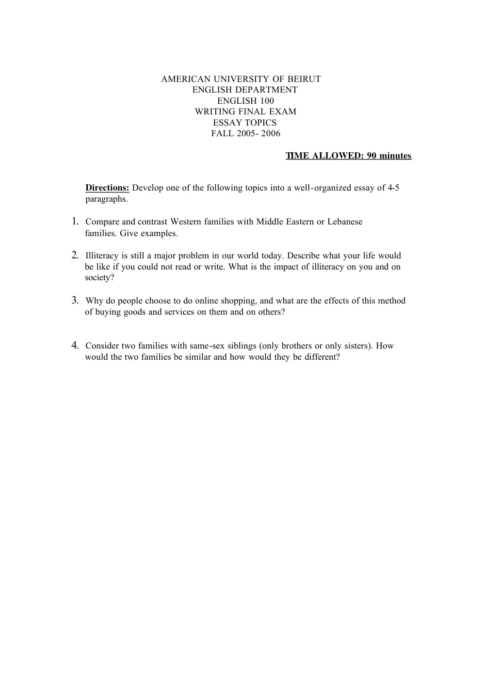 ENG 100 Final, Fall 2005, page 1
