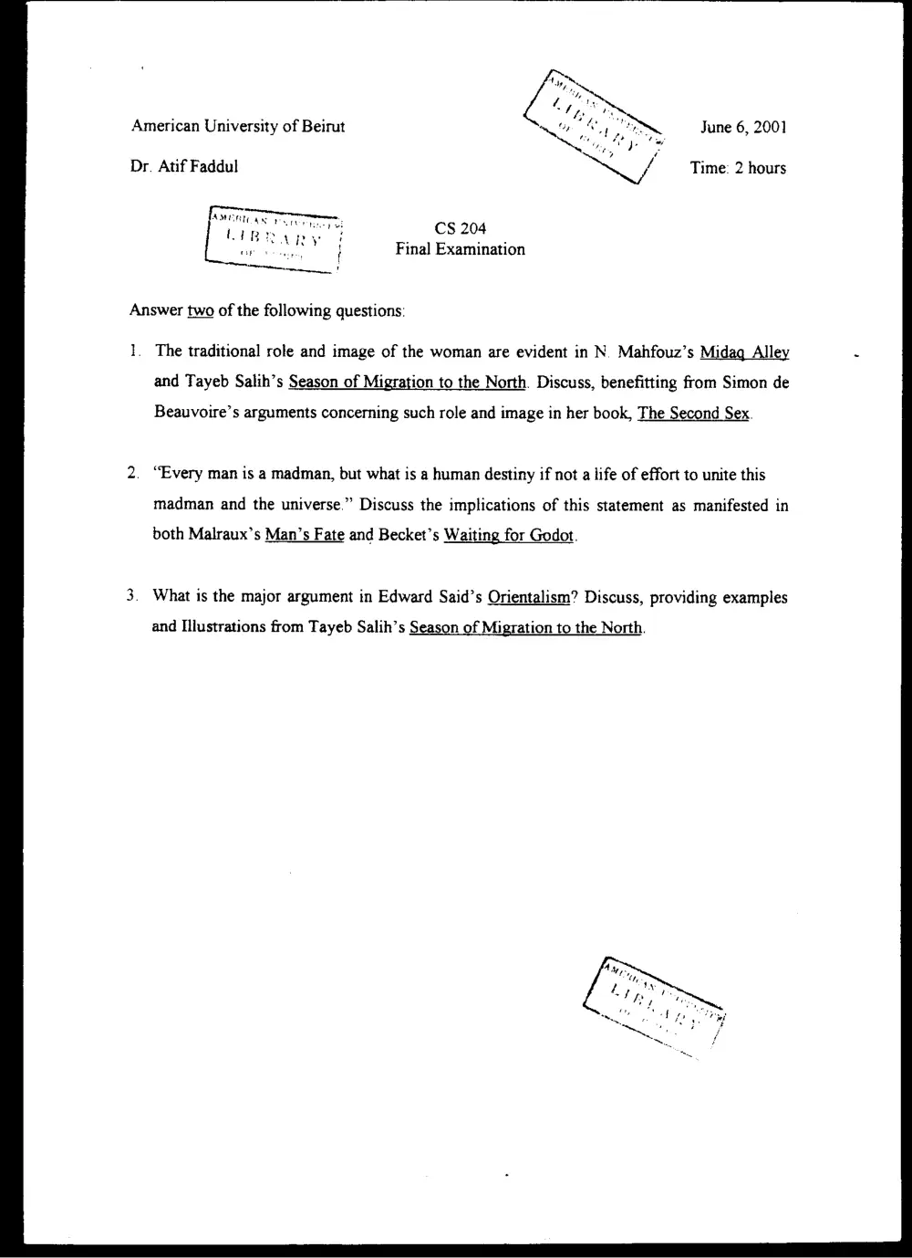 CVSP 204 Final, Spring 2001, page 1