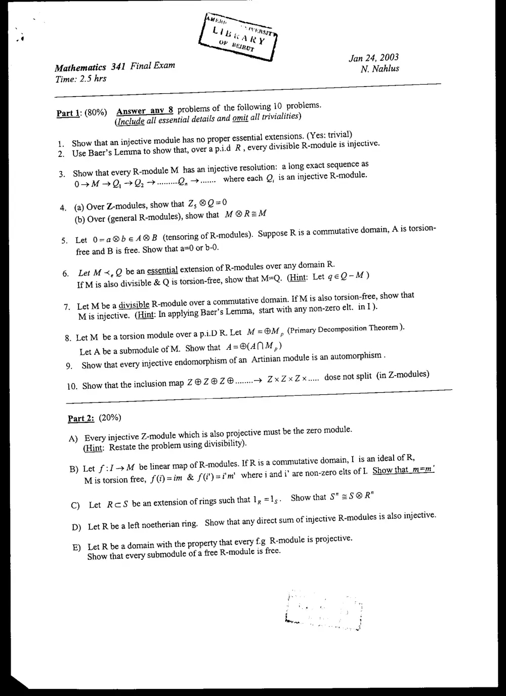 MATH 341 Final, Fall 2002, page 1
