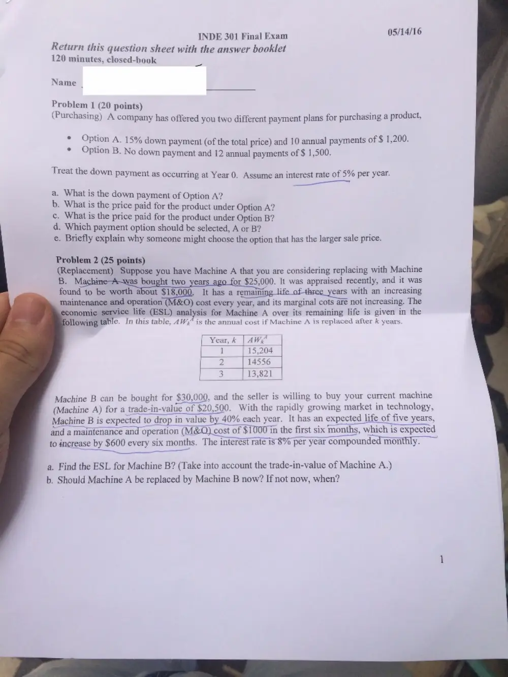 INDE 301 Final, Spring 2017, page 1