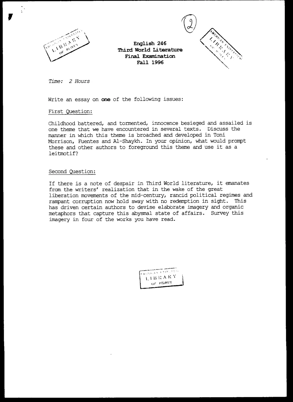 ENG 246 Final, Fall 1995, page 1