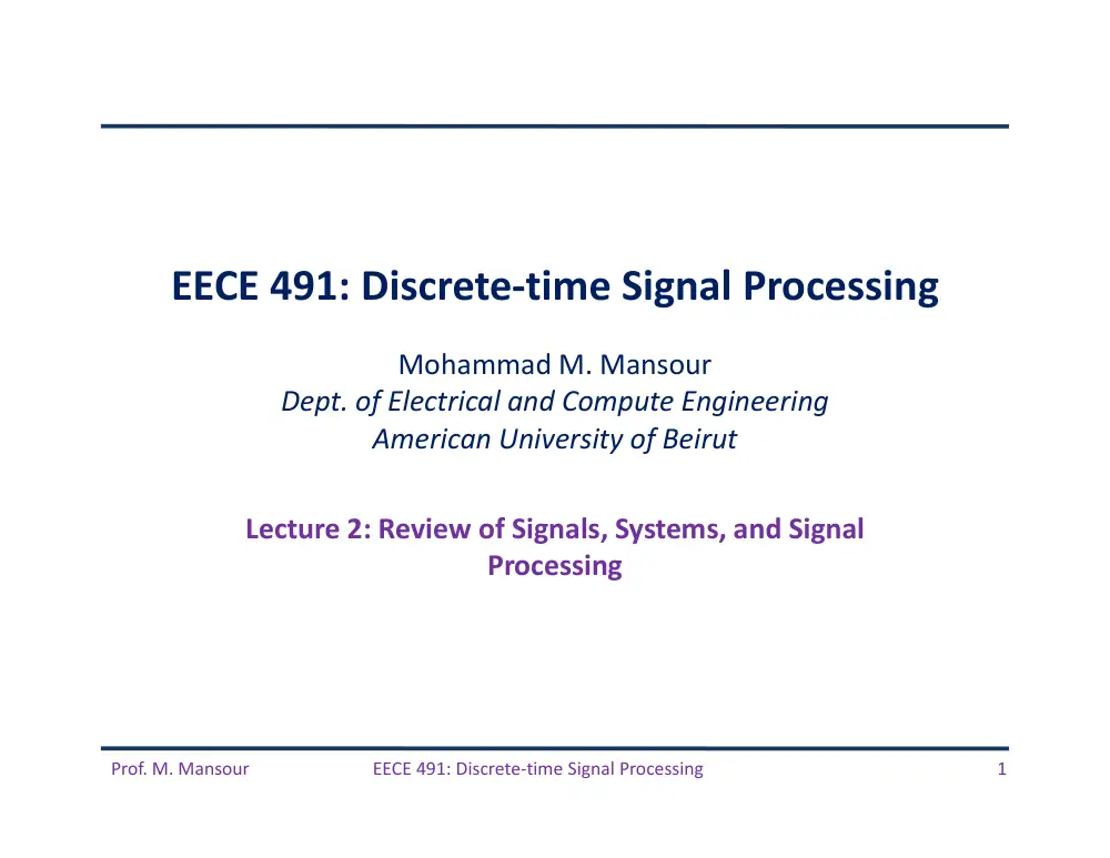 EECE 491 Lecture 2, Fall 2015, page 1