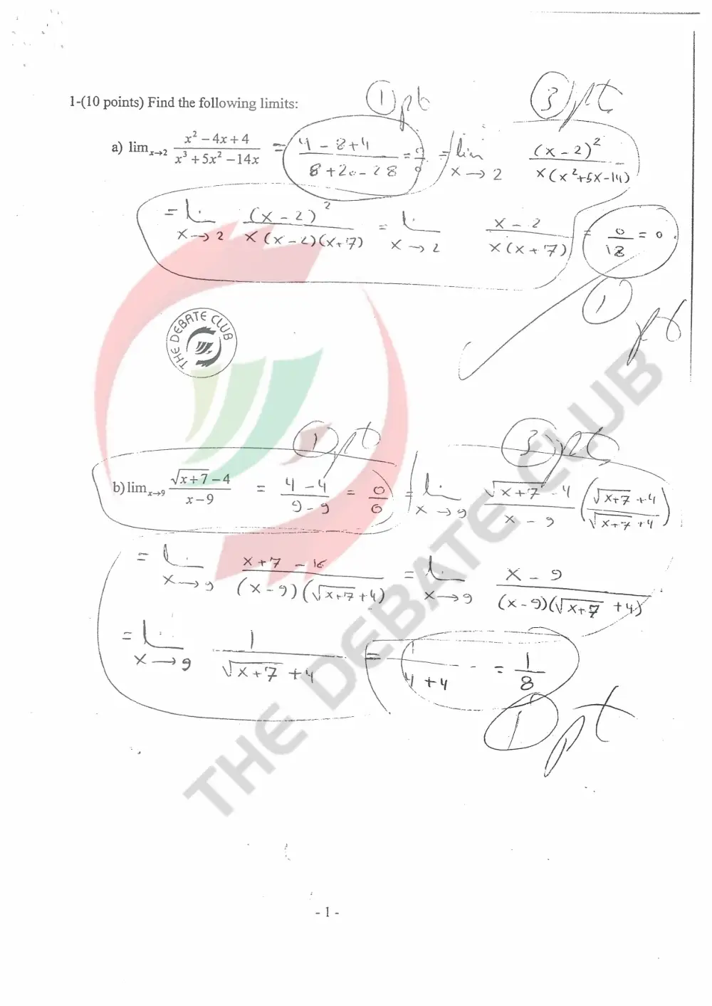 MAT 113 Exam 1 with Solution, Fall 2007, page 1