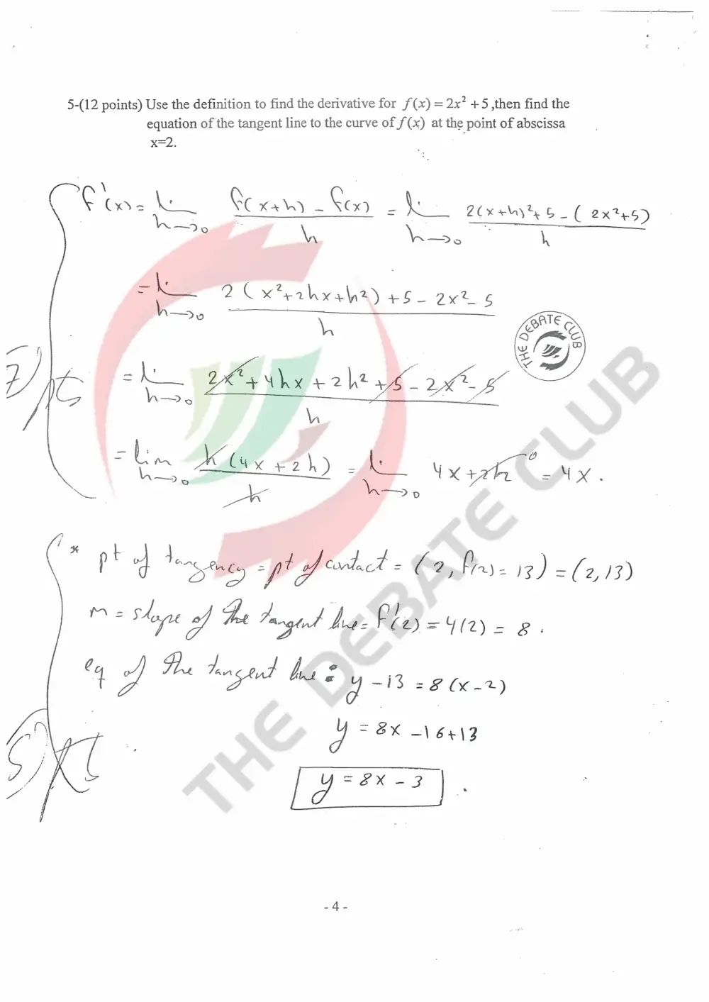 MAT 113 Exam 1 with Solution, Fall 2007, page 4