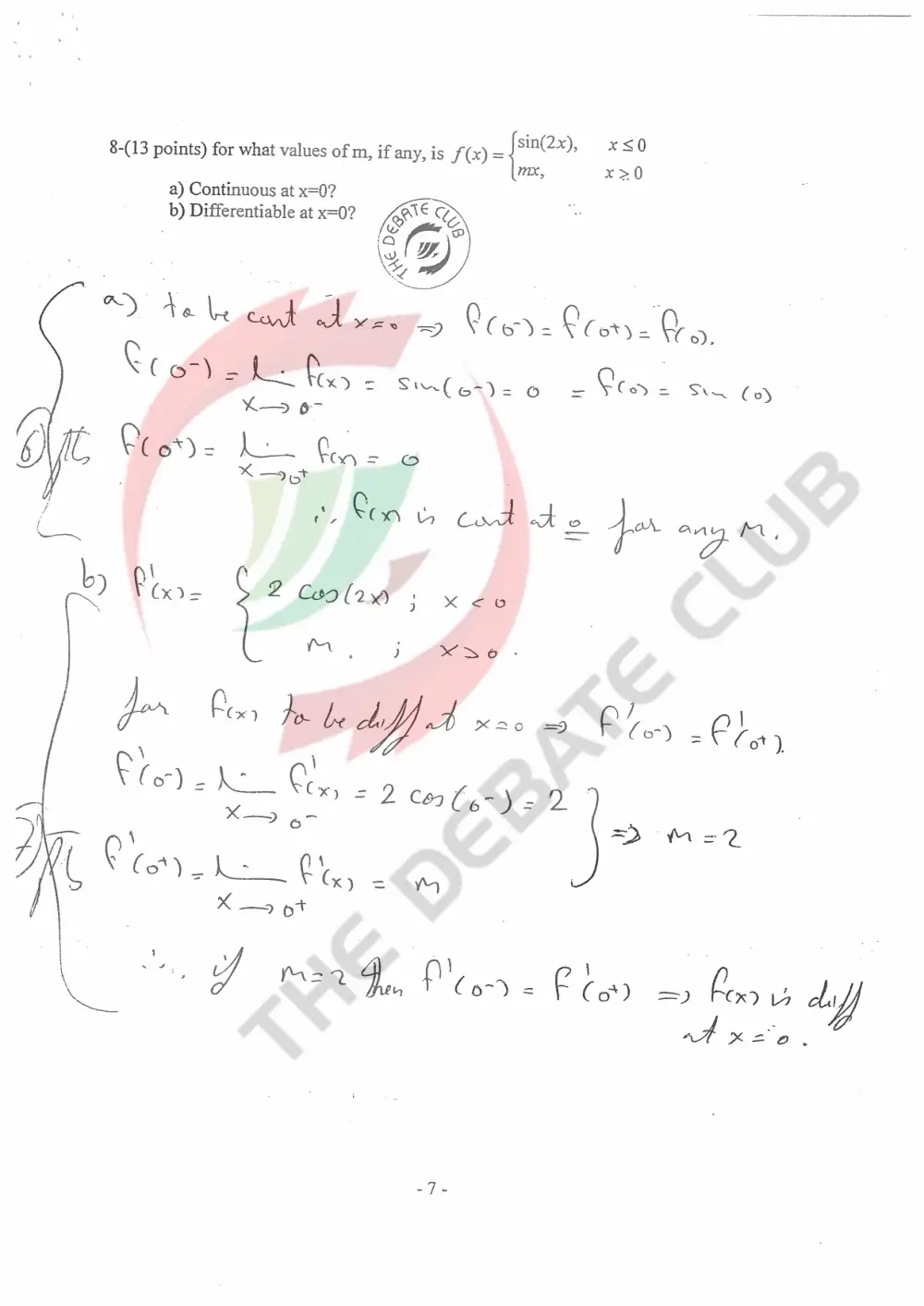 MAT 113 Exam 1 with Solution, Fall 2007, page 7