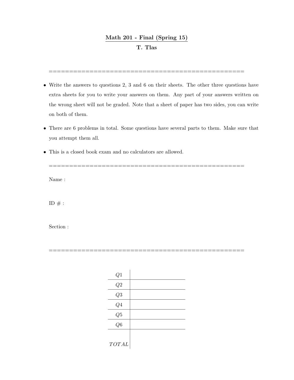 MATH 201 Final, Spring 2015, page 1