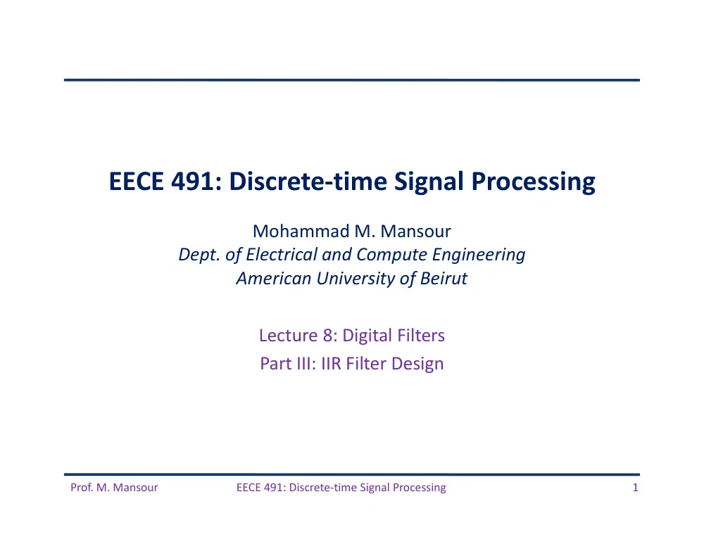 EECE 491 Lecture 8, Spring 2016, page 1
