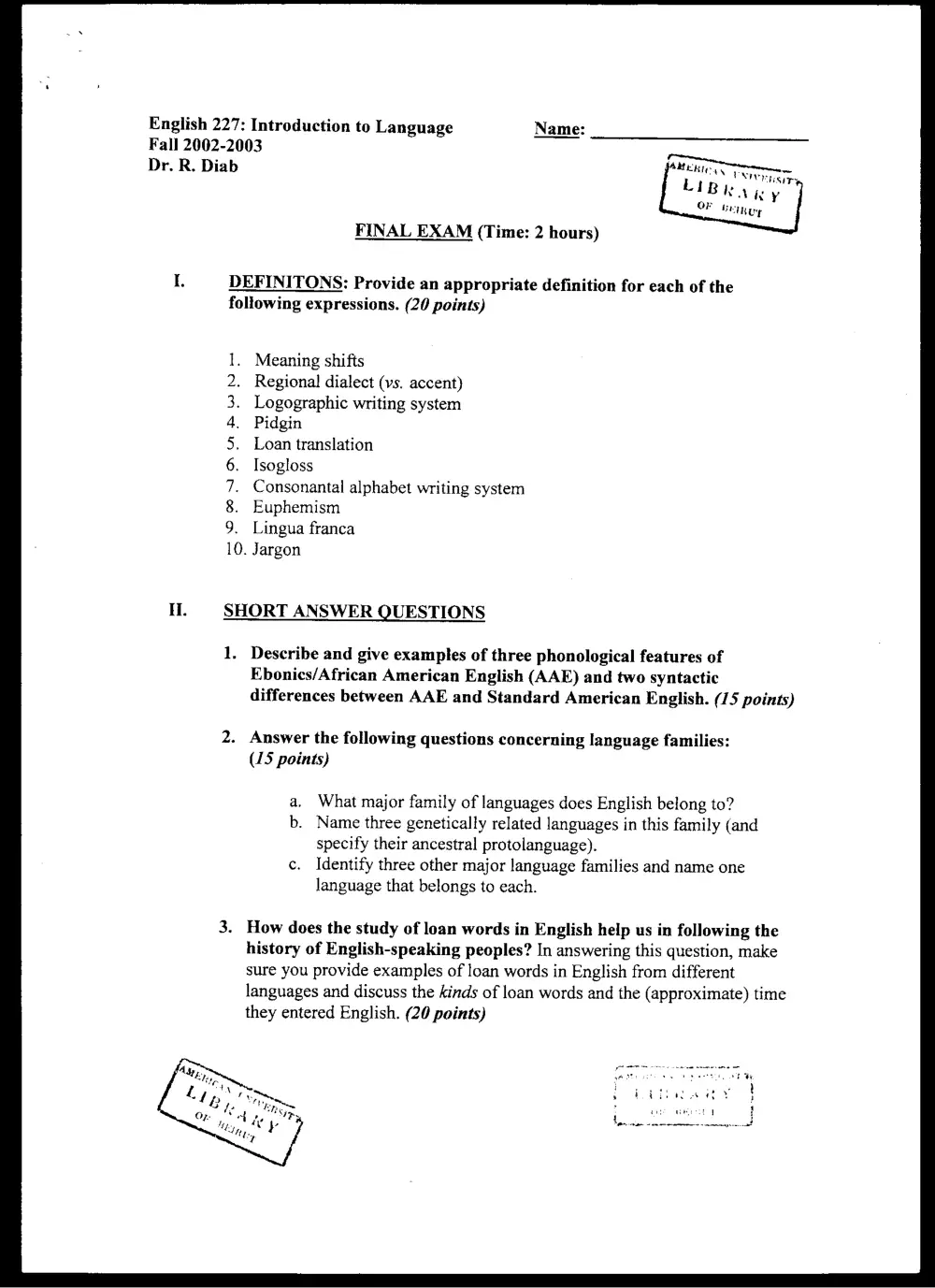 ENG 227 Final, Fall 2002, page 1