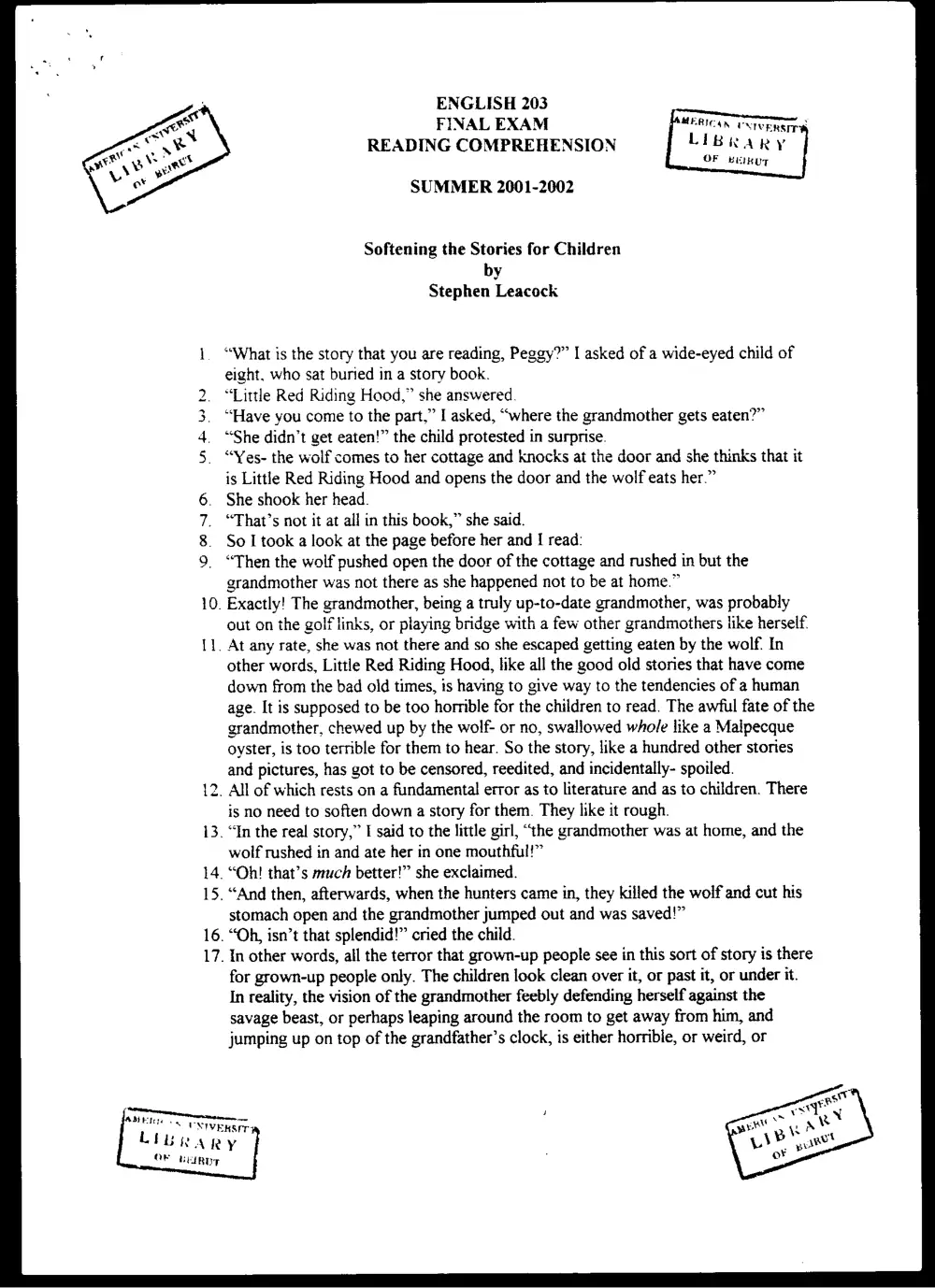ENG 203 Final, Summer 2002, page 1