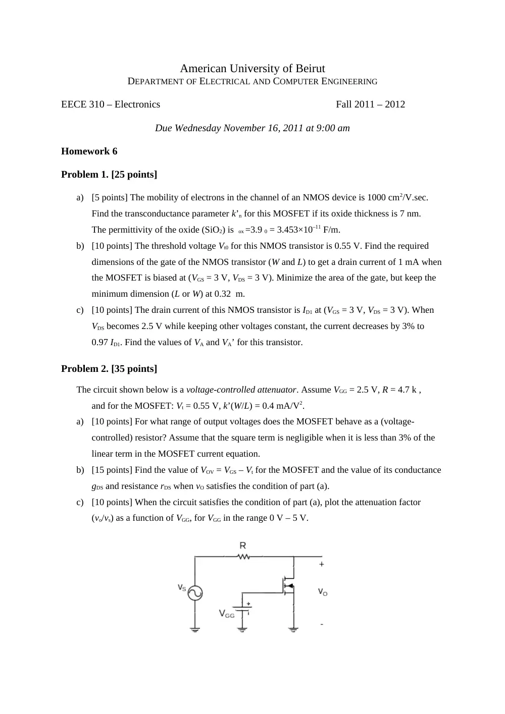 EECE 310 Homework 6, Fall 2011, page 1