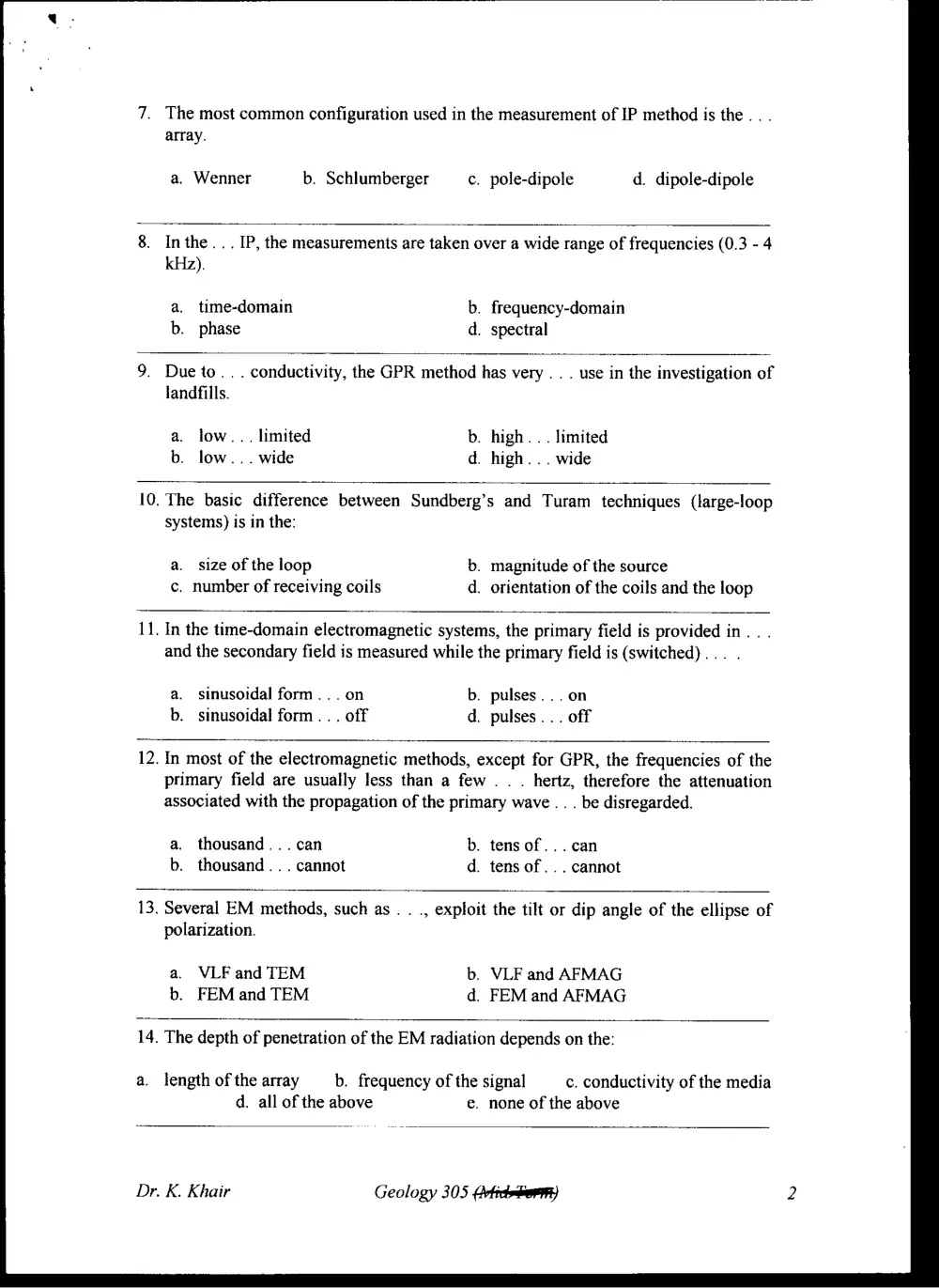 GEOL 305 Final, Fall 1997, page 2