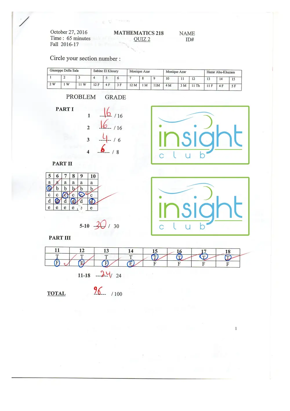 MATH 218 Exam 2, Fall 2016, page 1