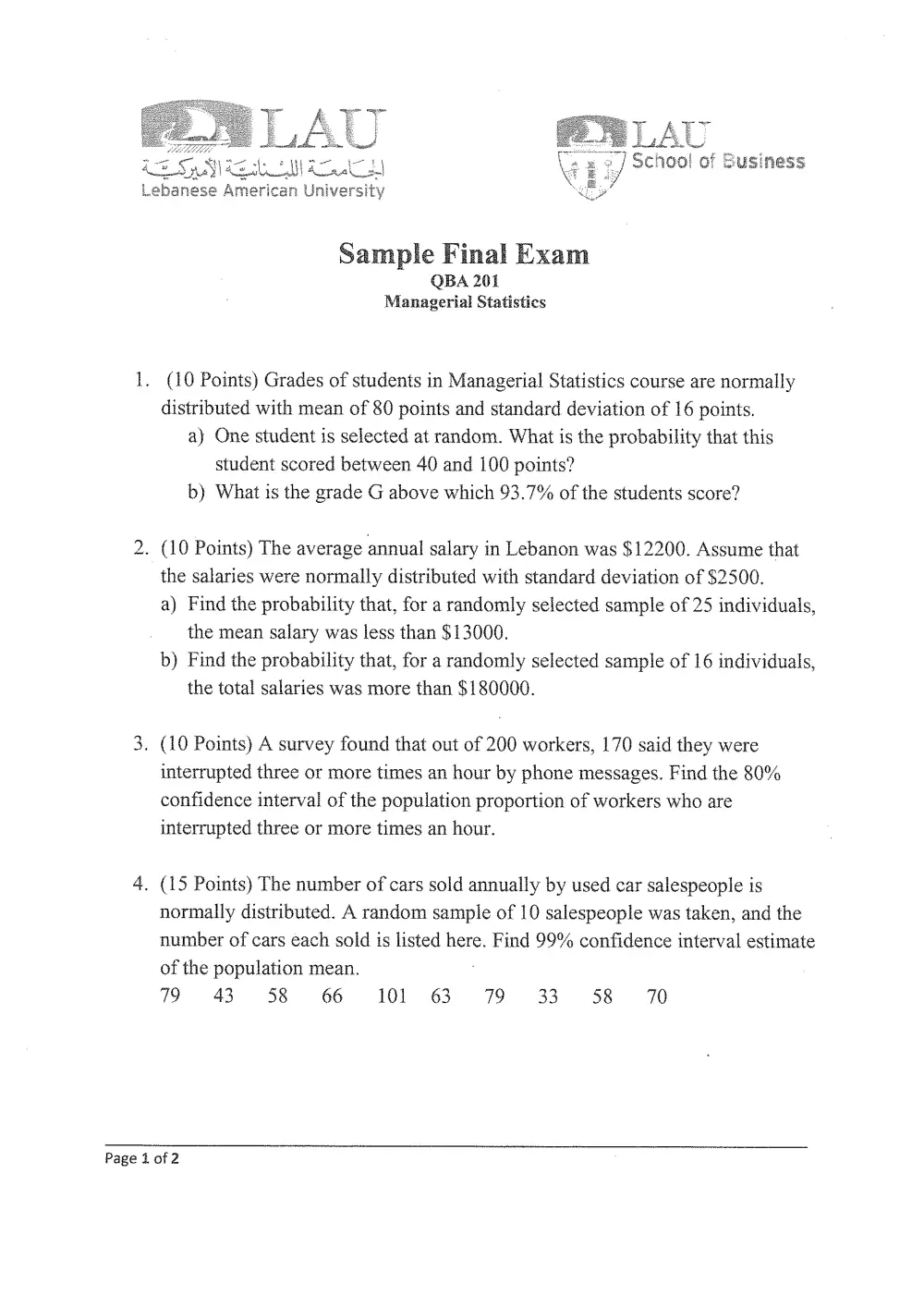 QBA 201 Final, Spring 2014, page 1