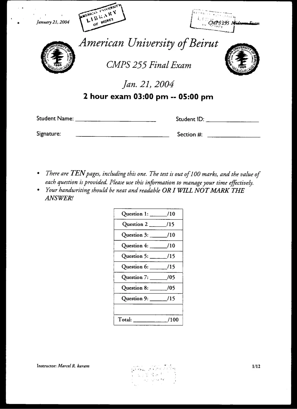 CMPS 255 Final, Fall 2003, page 1