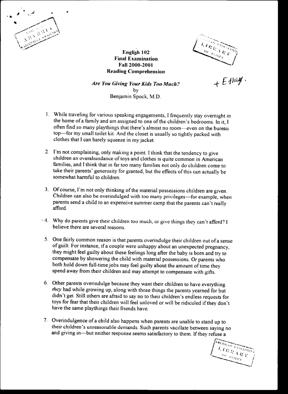 ENG 102 Final, Fall 2000, page 1