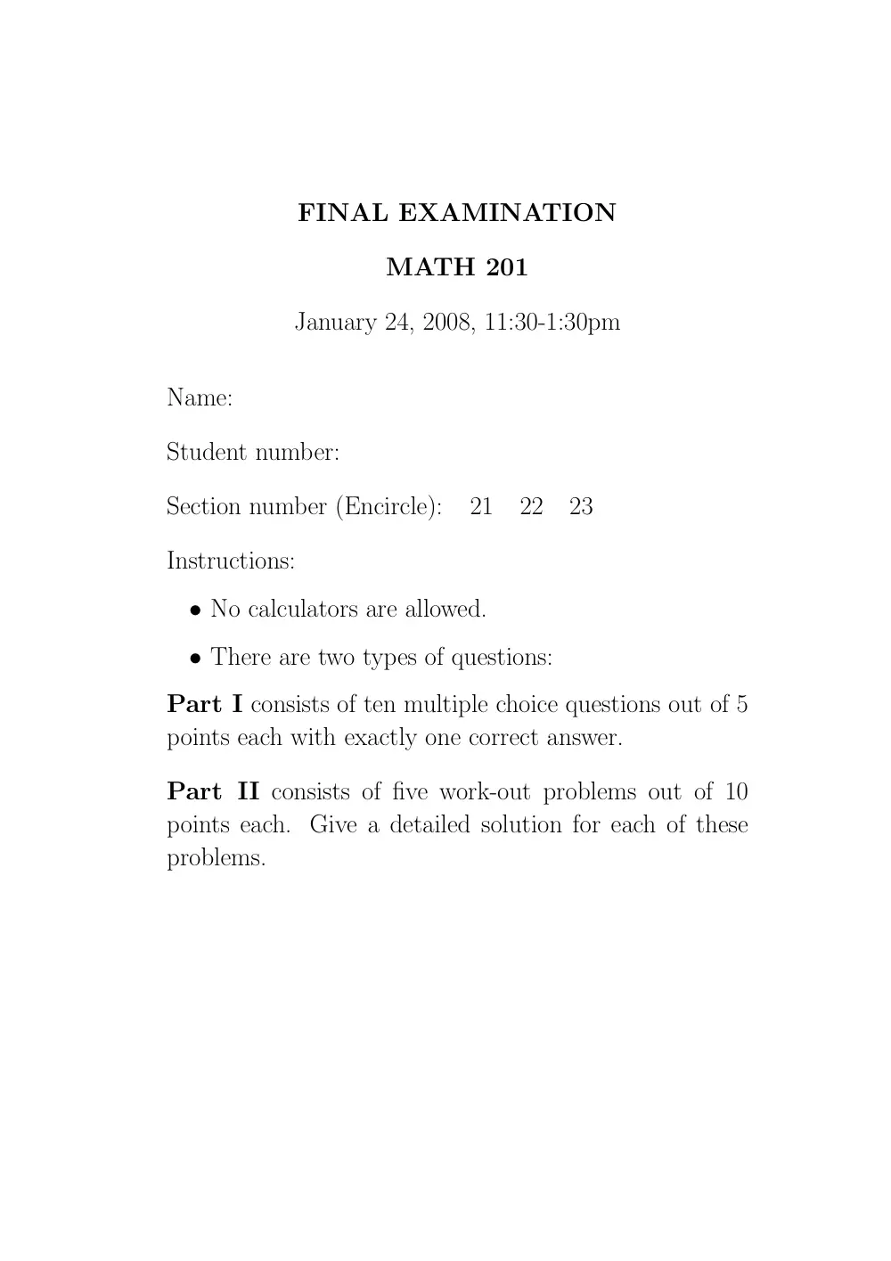 MATH 201 Final, Fall 2007, page 1