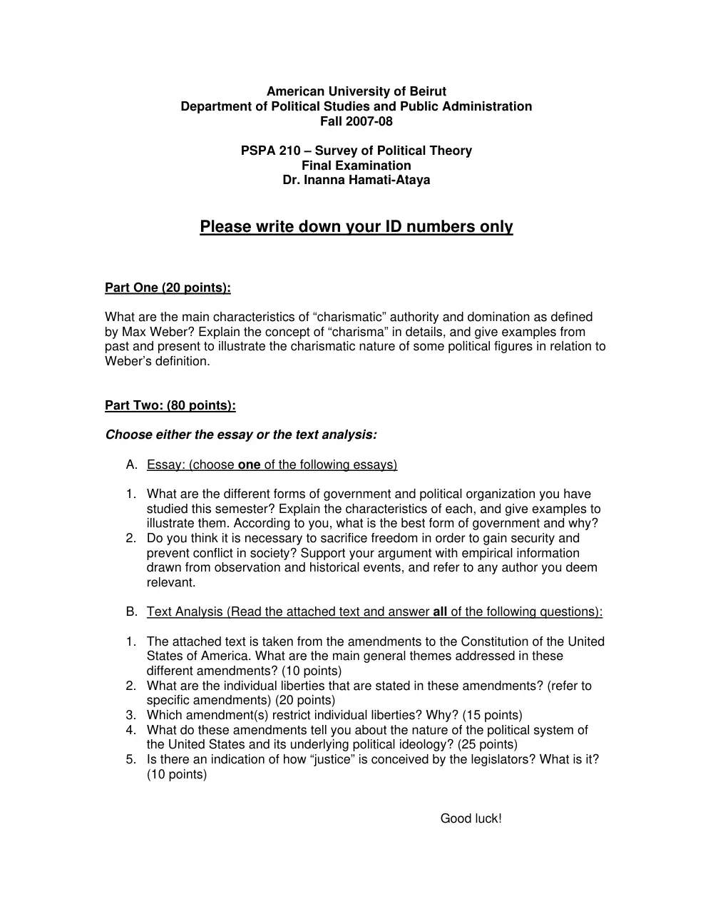 PSPA 210 Final, Fall 2007, page 1