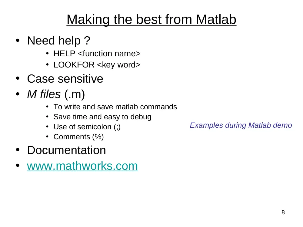 CSC 422 Tutorial MATLAB I, Spring 2012, page 8