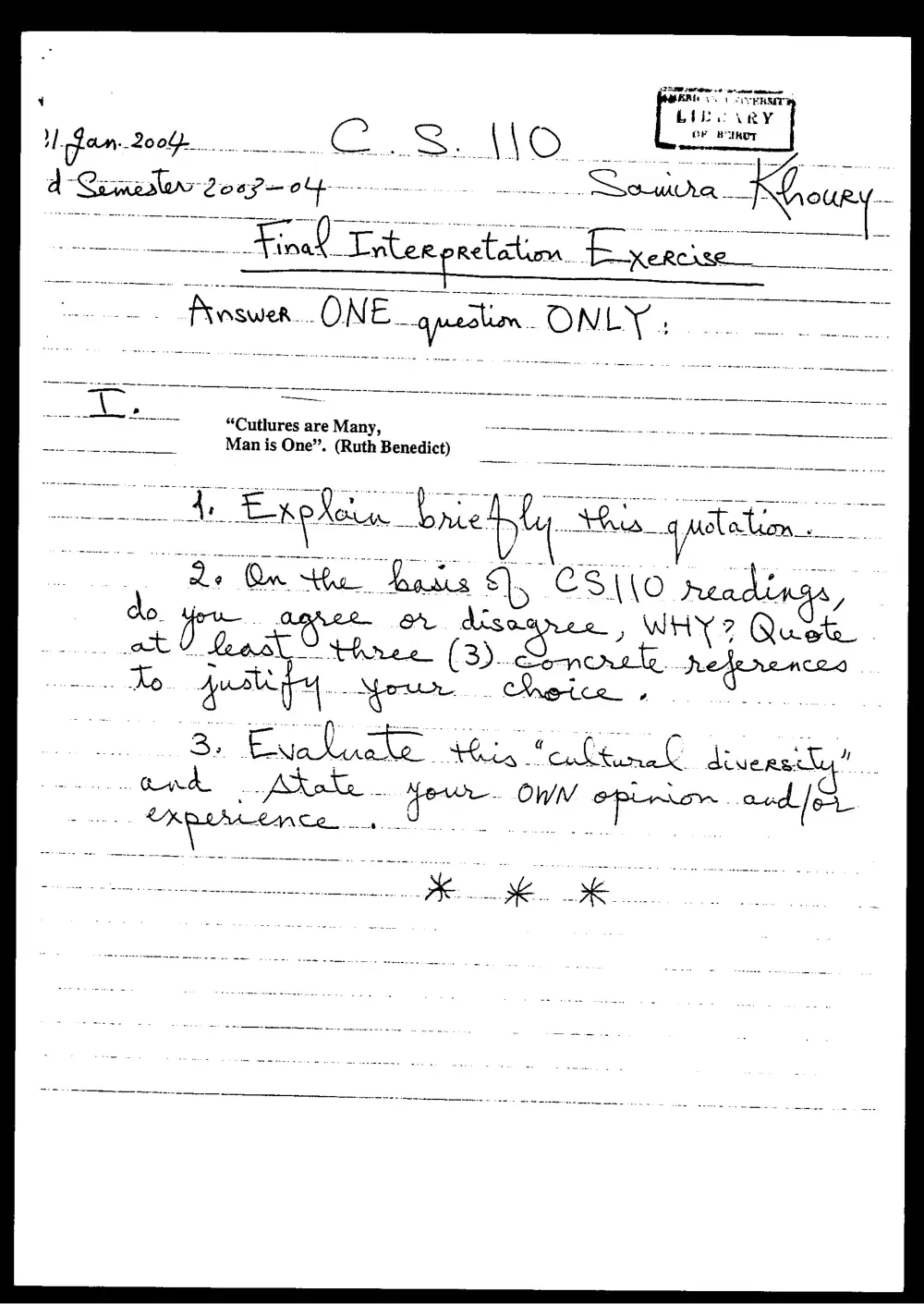 CVSP 110 Final, Fall 2003, page 1